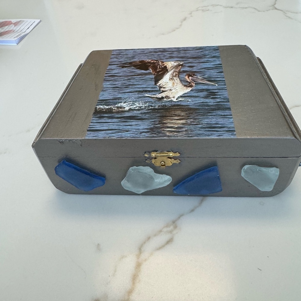 Gray Box with Pelican Design and Blue Accents